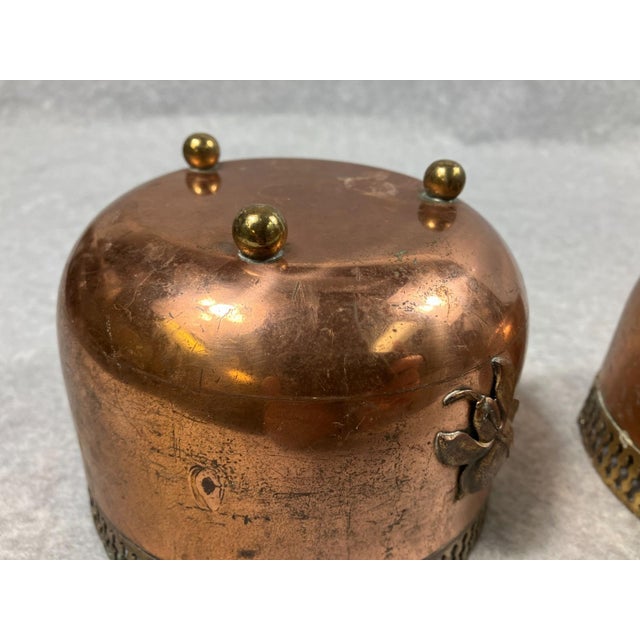 1940s Copper Brass Reticulated Footed Planters With Rose - A Pair For Sale - Image 10 of 18