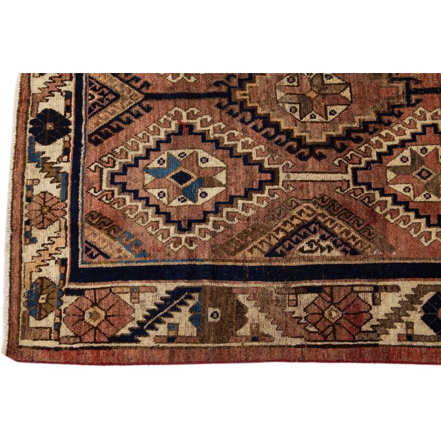 1960s Vintage Handmade Shiraz Brown Medallion Wool Rug For Sale - Image 4 of 8