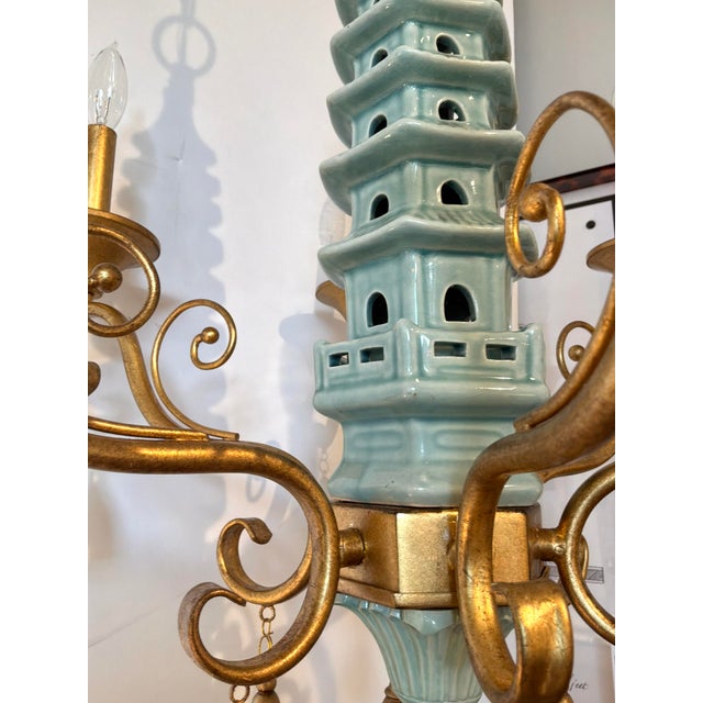 2020s Port 68 Celadon Ceramic Pagoda Chandelier For Sale - Image 5 of 6
