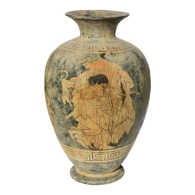 Large Classical Etruscan Style Terracotta Vase Hand Painted For Sale