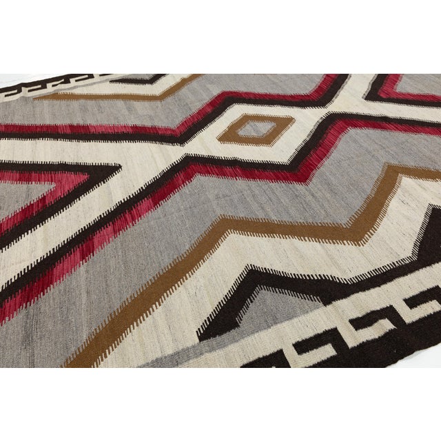 Contemporary Navajo Style Wool Area Rug With Geometric Diamond & Border Motif For Sale - Image 10 of 11