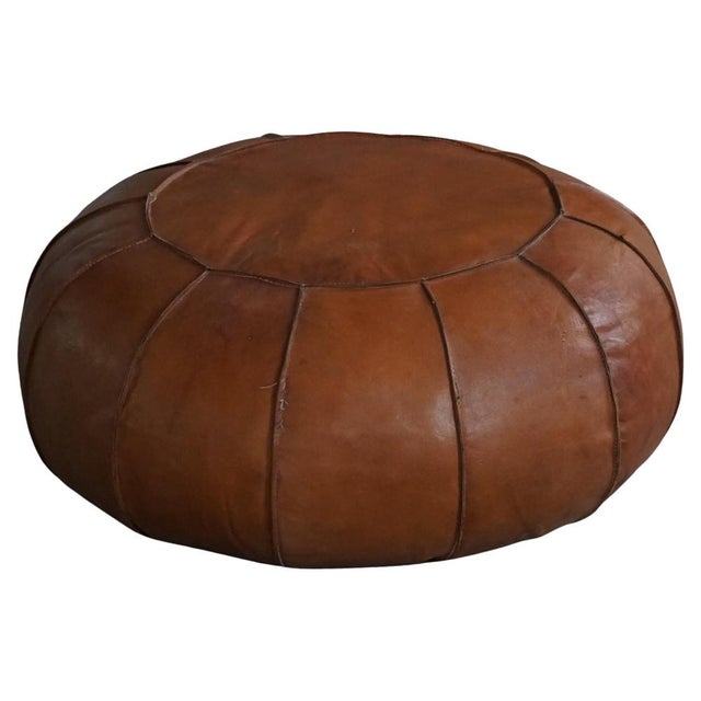 Vintage Moroccan Handmade Leather Ottoman with Rosette Detailing, 1960s For Sale - Image 16 of 16