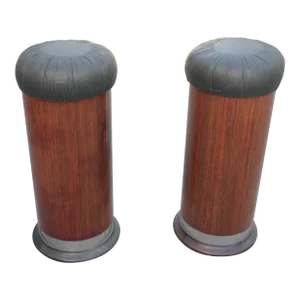 1940's French Art Deco Macassar Ebony Leather Seat Bar Stools a - Pair