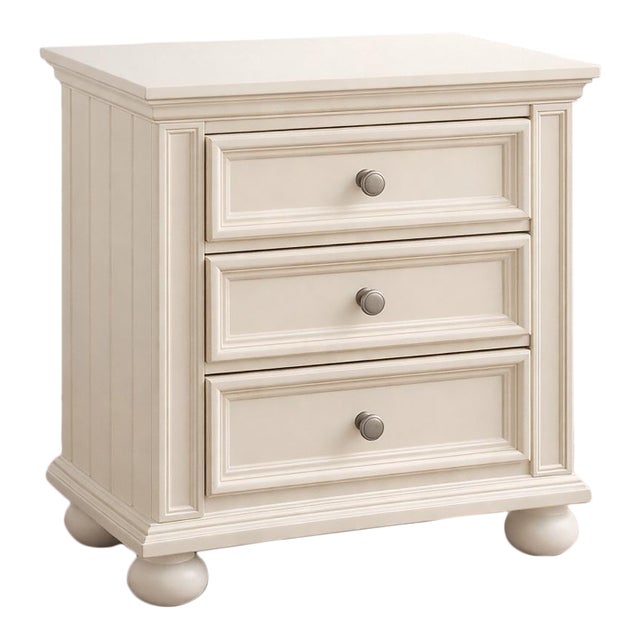 Vintage Painted Three-Drawer Nightstand With Turned Feet For Sale