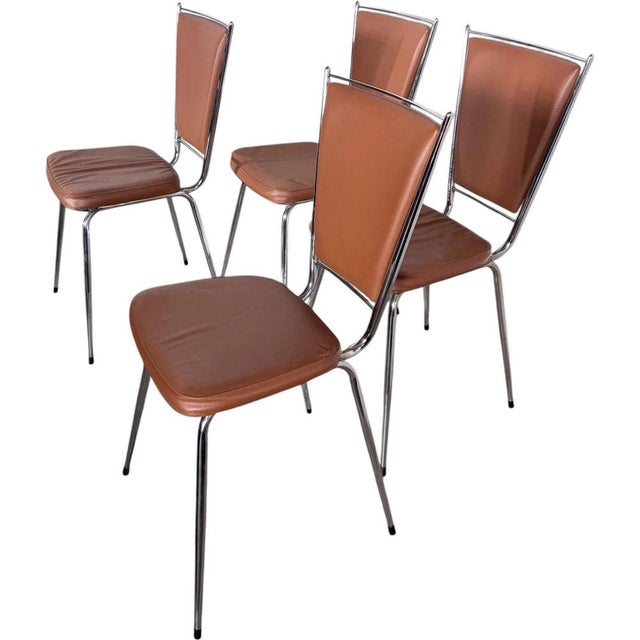 Textile Vintage French Leatherette and Chrome Dining Chairs, 1970s, Set of 4 For Sale - Image 7 of 9
