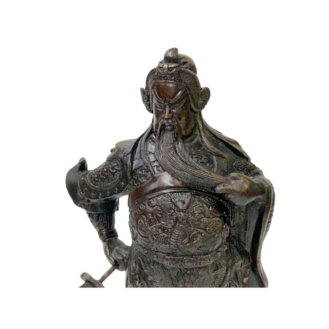 Vintage Bronze Color Metal Guan Yu Zheng Fei General Quan Statue For Sale - Image 11 of 15