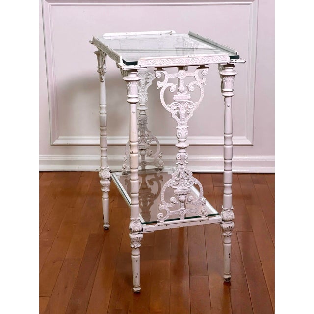 Antique French Cast Iron Two-Tier Garden Table, Etagere With Glass Tops. Circa 1880 For Sale In Philadelphia - Image 6 of 13