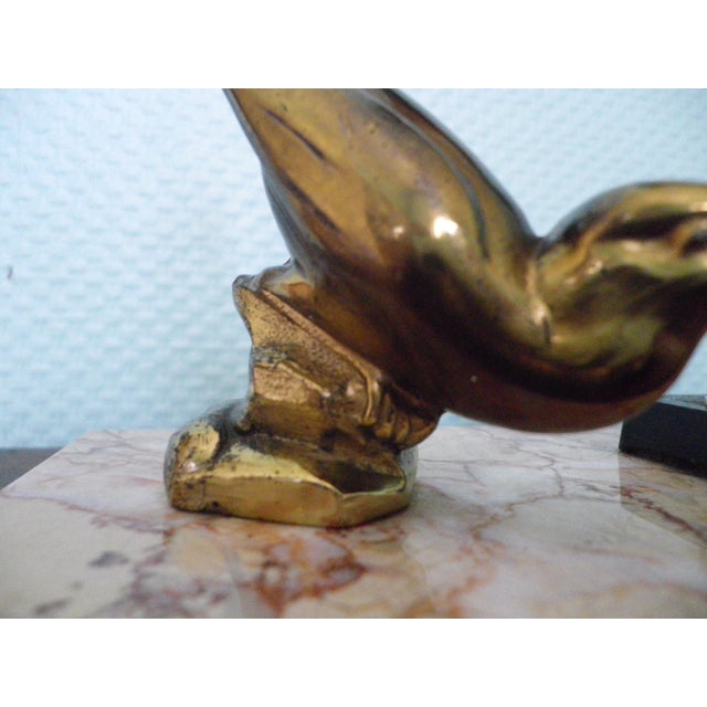 Gray Table Lamp with Marble Base, Brass Bird Decoration and Opaline Lampshade, 1940s For Sale - Image 8 of 17