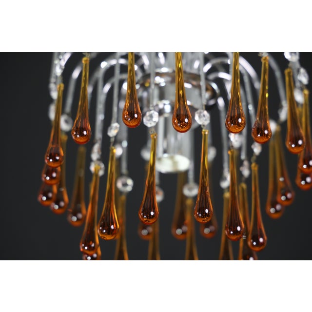 1970s The Amber Crown, Murano Chandelier Amber and Crystal Drops For Sale - Image 11 of 13
