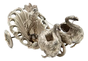 Chariot-Shaped Silver Cigar Box with Swans