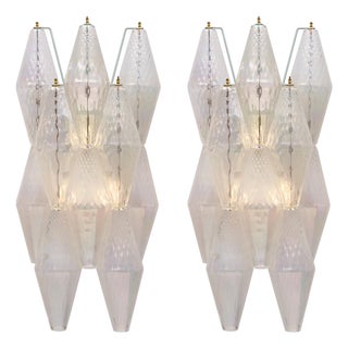 Iridescent Venetian Glass Sconces, Polyhedral, Murano, Italy For Sale