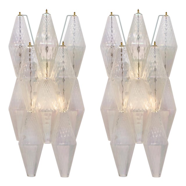 Iridescent Venetian Glass Sconces, Polyhedral, Murano, Italy For Sale