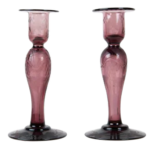 Mid 20th Century Pairpoint Wheel-Cut Design Candle Holders- a Pair