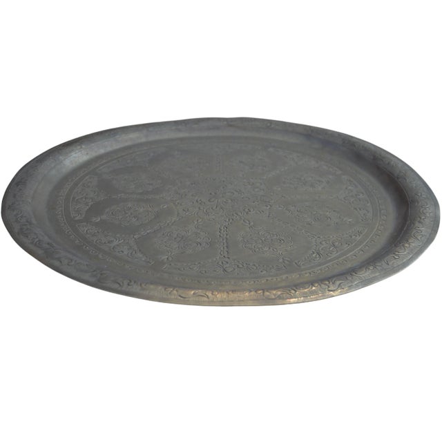 Brass Mid 20th Century Hand-Engraved Brass Tray with Moorish Arabesque Motif For Sale - Image 8 of 10