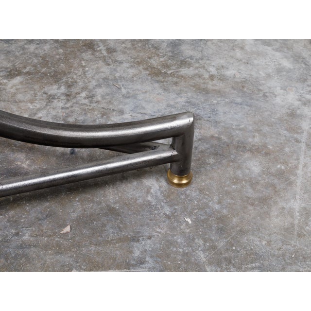 French Midcentury Steel and Bronze Console Table with White Veined Marble Top For Sale - Image 9 of 12