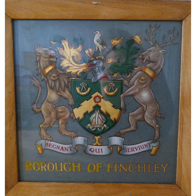 Heraldic Crest Framed & Painted on Slate from Borough of Finchley, 1880s For Sale - Image 4 of 7