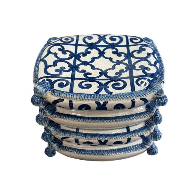 Traditional Italian Made Crafted Ceramic Pillow Stack Stools For Sale - Image 3 of 5