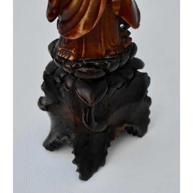 Brown Vintage Chinese Carved Soapstone Goddess Figure on Base For Sale - Image 8 of 13