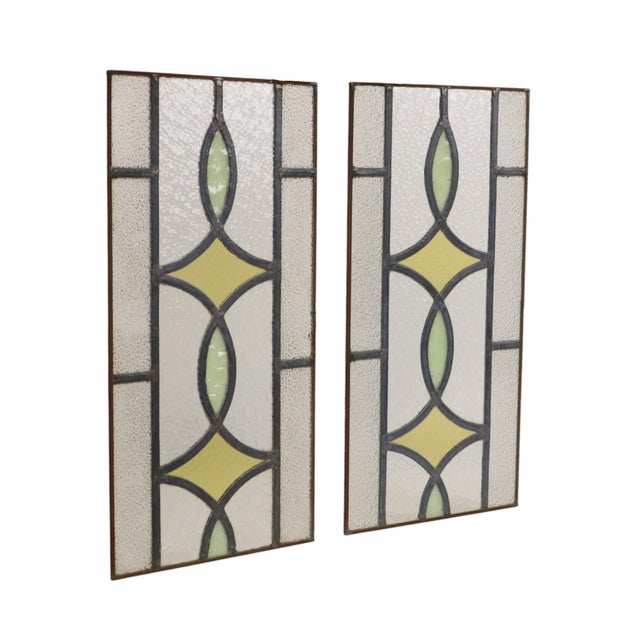 Art Deco Geometric Stained Glass Window, Set of 2 For Sale - Image 3 of 15