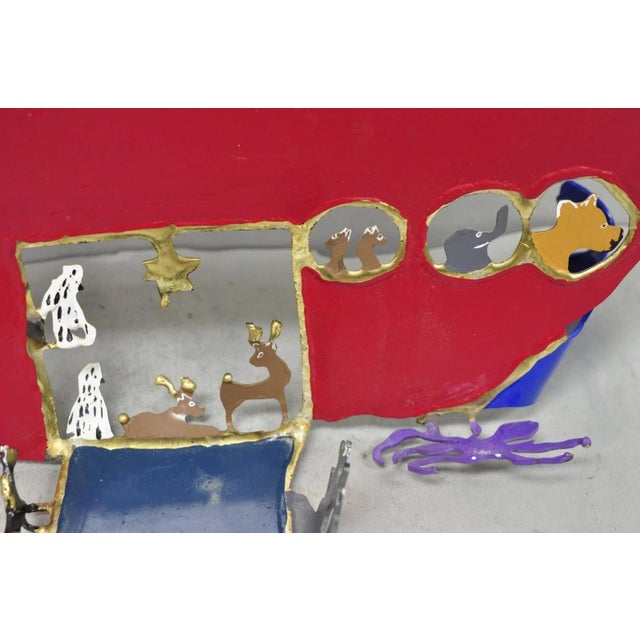 Modern Noah's Ark Cut Steel Judaica Art Hannukah Menorah Candelabra Sculpture For Sale - Image 12 of 18