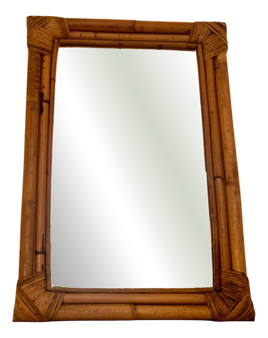 Vintage Italian Bamboo and Rattan Mirror, 1950s