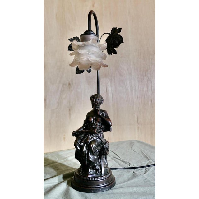 French Figural Bronze Lamp with Lady Reading, 1970s For Sale - Image 9 of 10