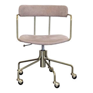 West Elm Modern Upholstered Office Chair With Brass Base and Casters For Sale