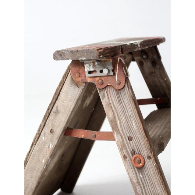 Vintage Rustic Wooden Step Ladder For Sale - Image 10 of 12