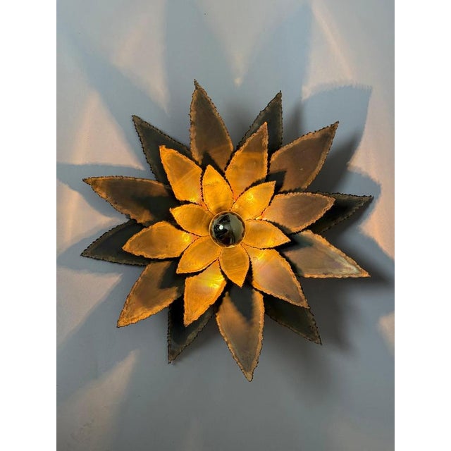 Vintage Floral Brass Wall Sconce by Maison Jansen, 1960s For Sale - Image 11 of 15