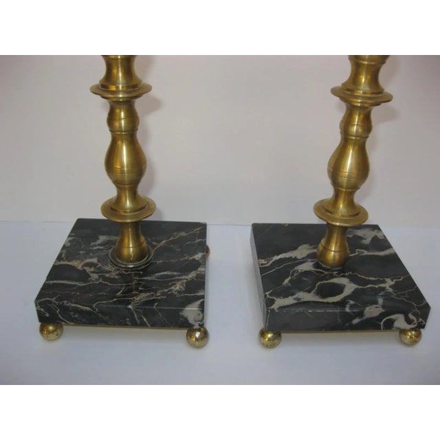 Brass and Marble French Provincial Candle Holders Lights - a Pair For Sale - Image 4 of 8