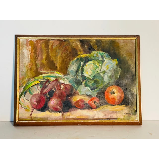 Post Impressionist 1950s George Horton British Still Life With Cabbage and Beets on Canvas For Sale - Image 3 of 5