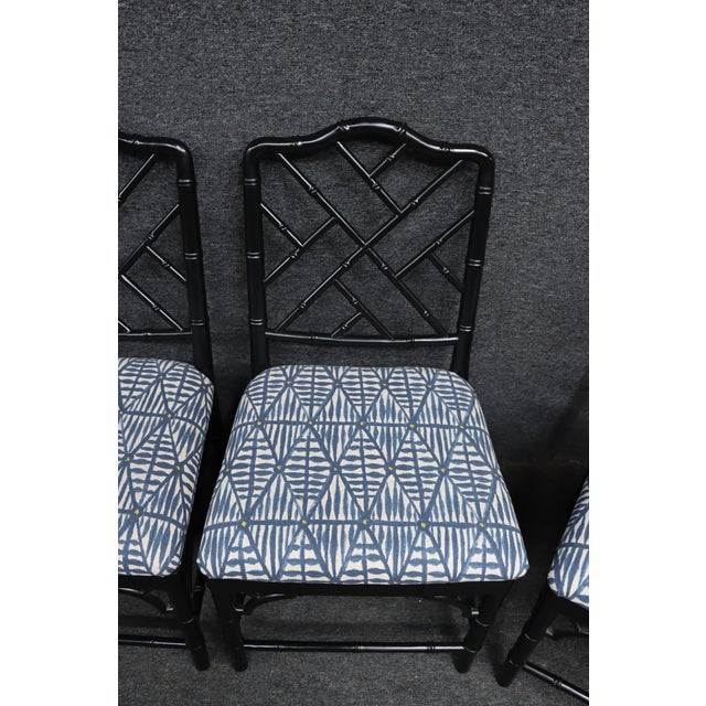 Set of 4 Hollywood Regency Ebonized Faux Bamboo Dining Side Chairs For Sale - Image 9 of 16