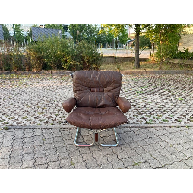 Wing Wingback Brown Leather Lounge Chair by Harald Relling for Westnofa, 1970s For Sale - Image 14 of 16