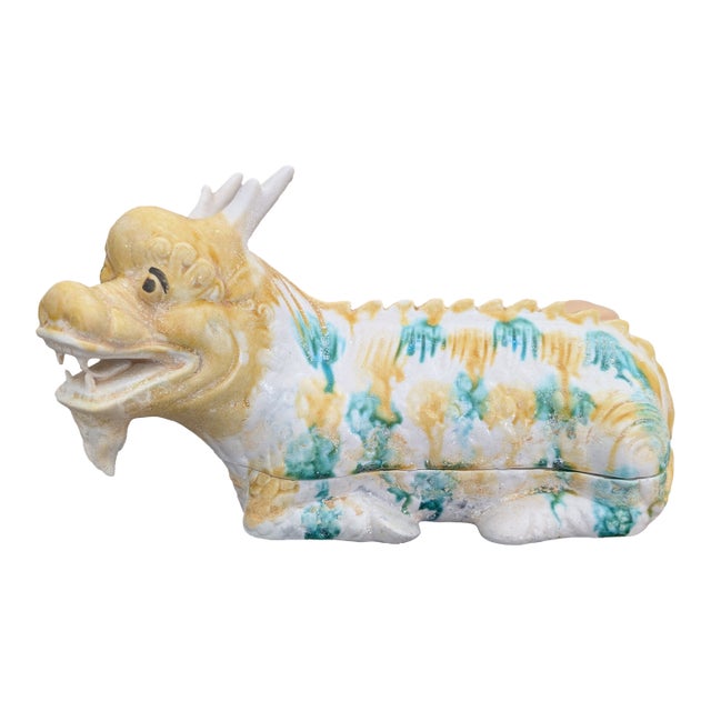 Vintage Ceramic Dragon Vessel: Asian Mythical Guardian Pottery For Sale