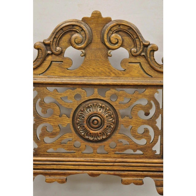 Wood Antique Vanleigh Carved Oak Italian Renaissance Style Throne Dining Side Chair For Sale - Image 7 of 10