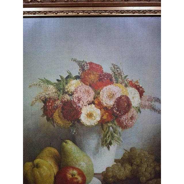 After Henri Fantin-Latour, Still Life with Flowers and Fruit, 1970s, Oil on Canvas For Sale - Image 4 of 10