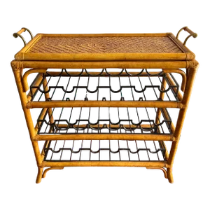 1990's Maitland-Smith Rattan & Bamboo Wine Rack Tray Top