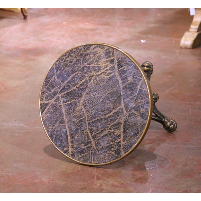 Early 20th Century French Bistro Table With Faux Marble Top and Brass Rim For Sale In Dallas - Image 6 of 8
