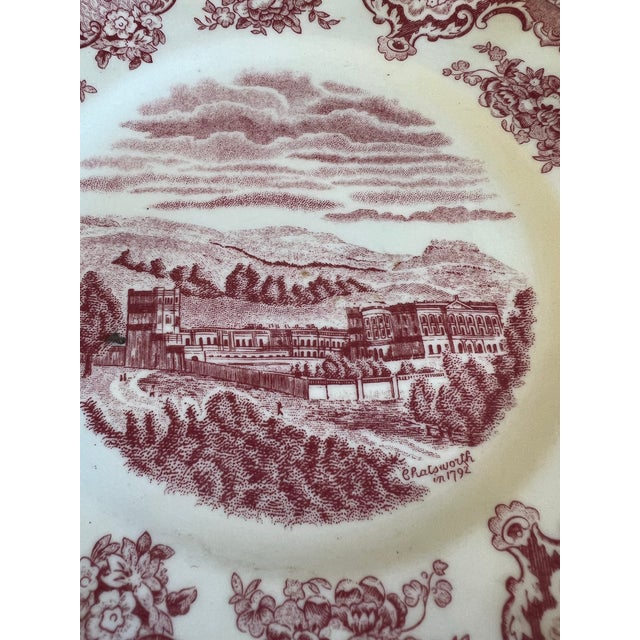 Metal Chattsworth 1792 Pink and White Plates With Hanging Brass Hardware- Set of 4 For Sale - Image 7 of 7