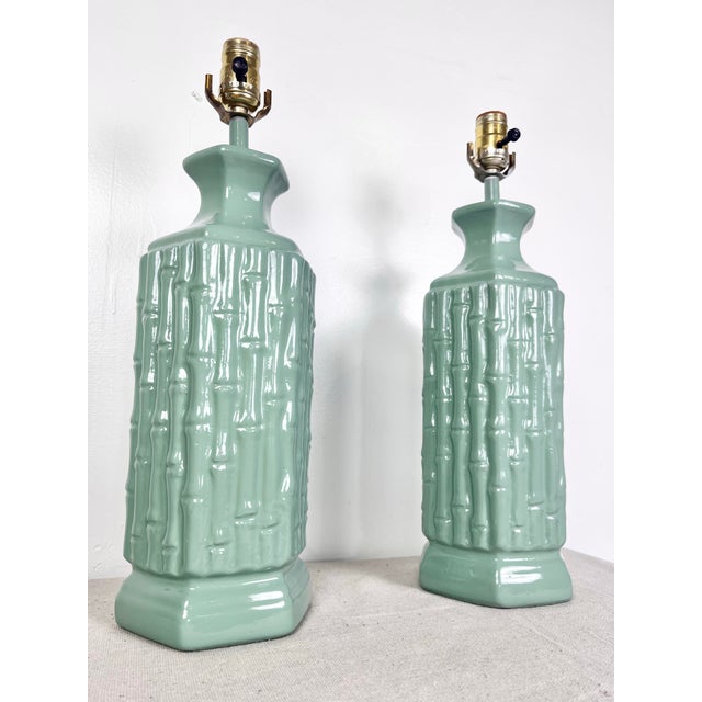 Boho Chic Newly Lacquered Vintage Faux Bamboo Lamps- A Pair For Sale - Image 3 of 6