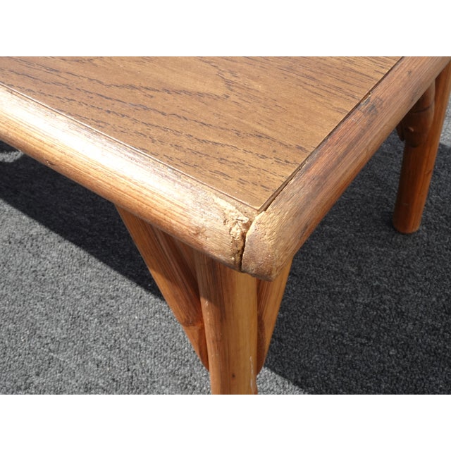 Set Vintage Mid Century Modern Bamboo Coffee Table and End Table W Laminate Top For Sale - Image 11 of 12