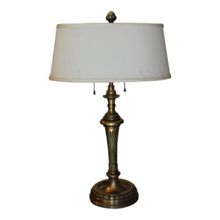 French Art Deco Signed 1920's Authentic Gold Bronze "Maison Bagues" 2 Light Table/ Desk Lamp For Sale