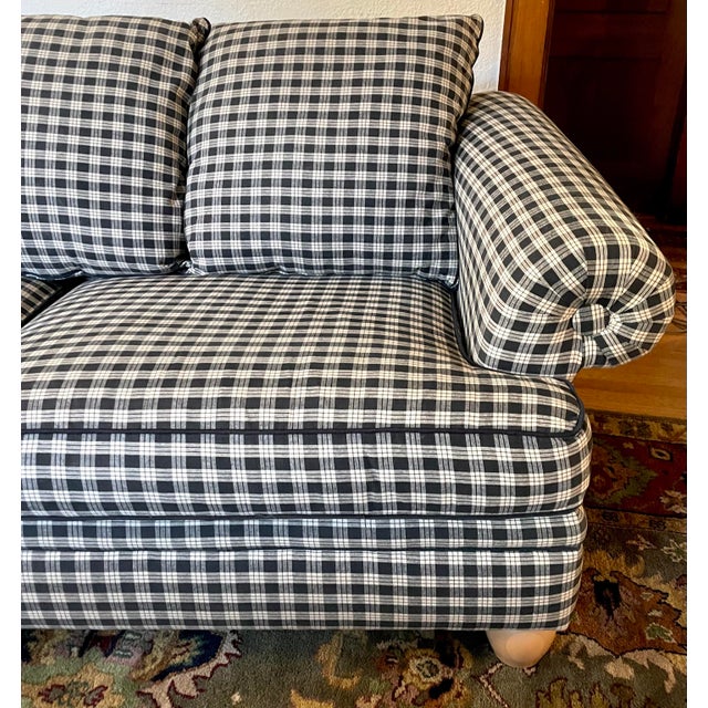 1990s Flexsteel Full Scroll Arm Gingham Sofa, American Made Chairish