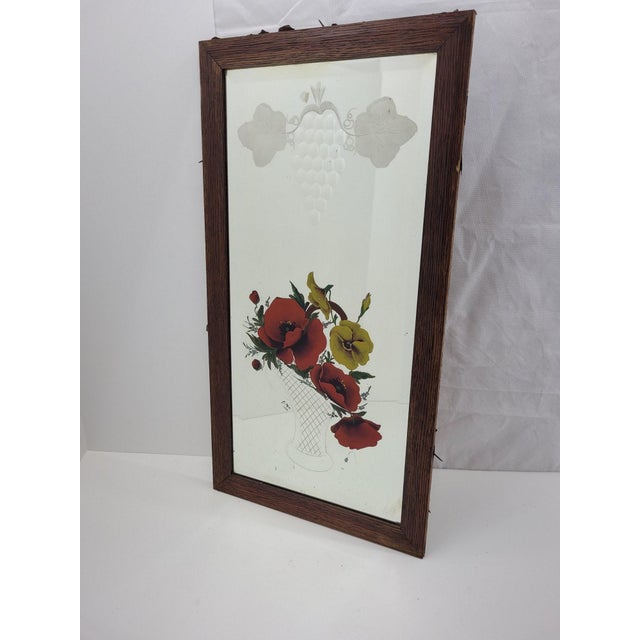 Vintage Floral Wall Mirror Victorian Etched Hanging Wood Framed Antique Folk Art For Sale - Image 10 of 10