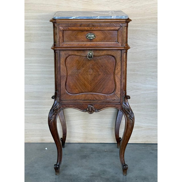 Antique French Mahogany Night Stands or bedside tables with marble top , 1900, A Pair For Sale - Image 17 of 18