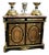 Gothic Revival Display Cabinet – Ornate Black Finish, Marble Top & Gold Leaf Accents For Sale
