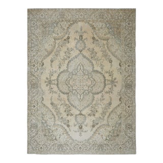 1970s Vintage Persian Handmade Wool Cotton Beige Area Rug For Sale