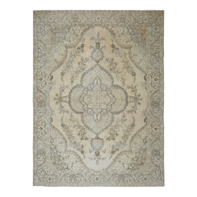 1970s Vintage Persian Handmade Wool Cotton Beige Area Rug For Sale