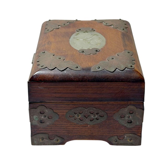 Chinese Rosewood Strongbox With Jade and Brass, Circa 1920s For Sale In Tampa - Image 6 of 9