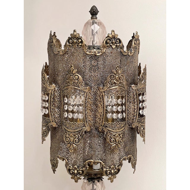 Silver Vintage Hollywood Regency Filigree Crystal Table Lamp For Sale - Image 8 of 10
